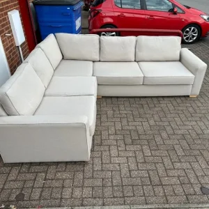 Large Cream Modern L Shape Sofa Bed - Image 4