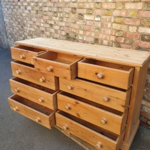 Vintage Solid Stripped Wood Dresser with 9 Drawers - Image 8
