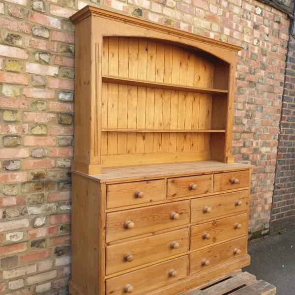 Vintage Solid Stripped Wood Dresser with 9 Drawers