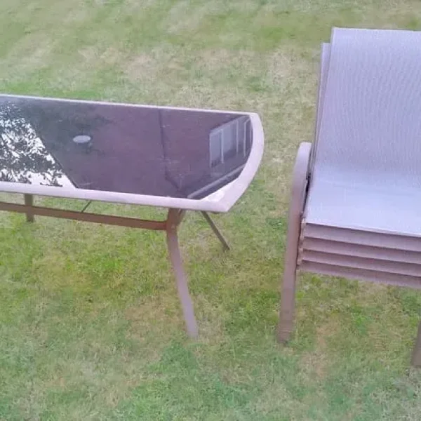 glass table and 5 chairs