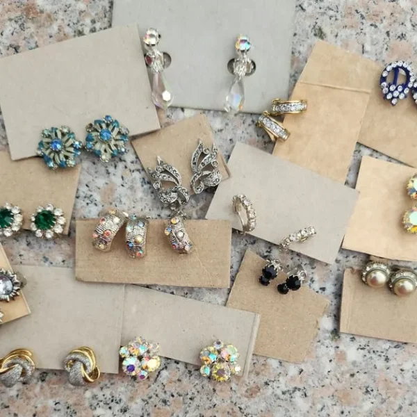 14 PAIRS OF SPARKLY DIAMONTE CLIP-ON EARRINGS