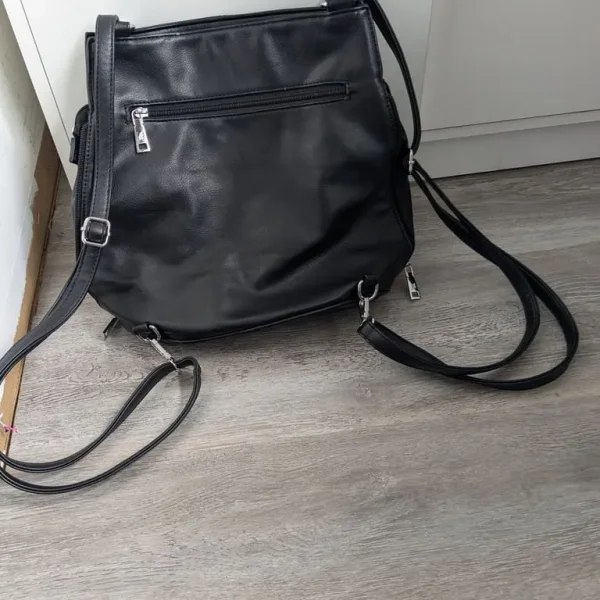 Black faux leather backpack