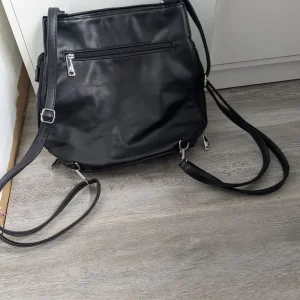 Black faux leather backpack