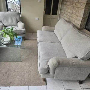 Harvey's sofa & Matching armchair both with front brass casters Howard Style. DELIVERY POSSIBLE - Image 4