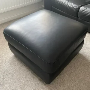 Black leather 2 seater sofa x2 with matching footstool - Image 4