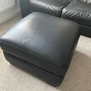 Black leather 2 seater sofa x2 with matching footstool - Image 5