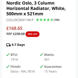 500 x 521 mm white column radiator - Image 4