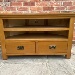 Rustic Oak Corner TV Stand - Excellent Condition - Image 5