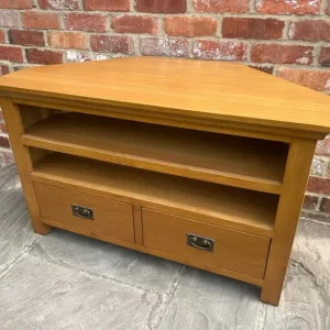 Rustic Oak Corner TV Stand - Excellent Condition - Image 7