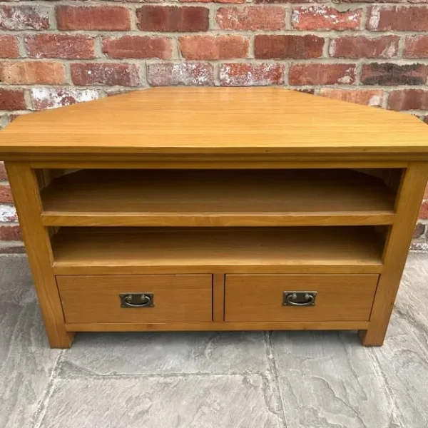 Rustic Oak Corner TV Stand - Excellent Condition