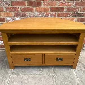 Rustic Oak Corner TV Stand - Excellent Condition
