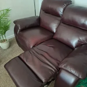 Brown leather 3 seater sofa with recliners - Image 2