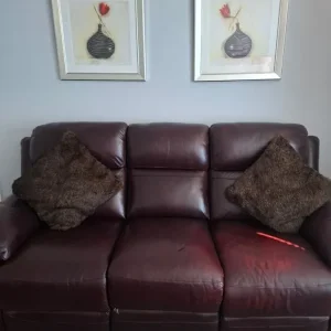 Brown leather 3 seater sofa with recliners - Image 3