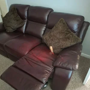 Brown leather 3 seater sofa with recliners - Image 4