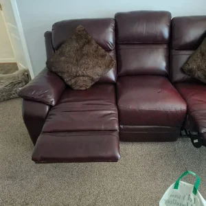 Brown leather 3 seater sofa with recliners - Image 5