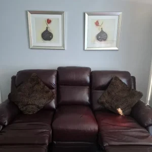 Brown leather 3 seater sofa with recliners - Image 6