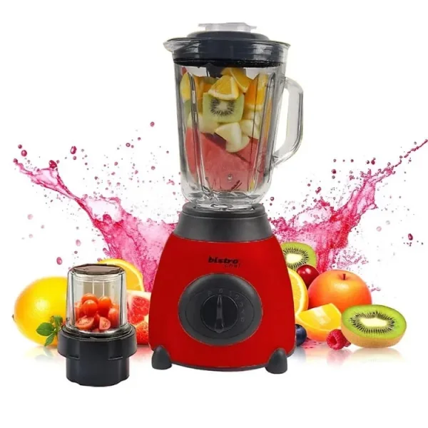 Bistro Chef 2-in-1 Ice Nuts Crushing Mixer Blender 850W Made from Glass & Stainless Steel (Red)