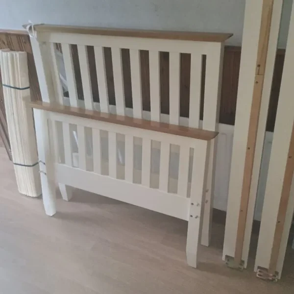 Single cream and oak bed