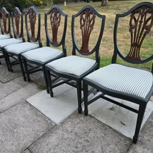 REFURBISHED Set of 6 Vintage Hepplewhite DINING CHAIRS Green Ticking Seats - Possible Local Delivery - Image 2