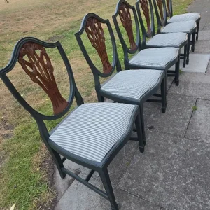 REFURBISHED Set of 6 Vintage Hepplewhite DINING CHAIRS Green Ticking Seats - Possible Local Delivery - Image 3