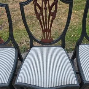 REFURBISHED Set of 6 Vintage Hepplewhite DINING CHAIRS Green Ticking Seats - Possible Local Delivery - Image 4