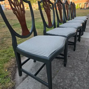 REFURBISHED Set of 6 Vintage Hepplewhite DINING CHAIRS Green Ticking Seats - Possible Local Delivery - Image 5