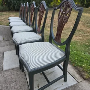 REFURBISHED Set of 6 Vintage Hepplewhite DINING CHAIRS Green Ticking Seats - Possible Local Delivery - Image 6