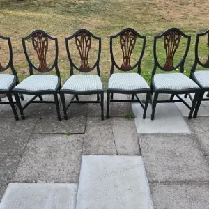REFURBISHED Set of 6 Vintage Hepplewhite DINING CHAIRS Green Ticking Seats - Possible Local Delivery - Image 7