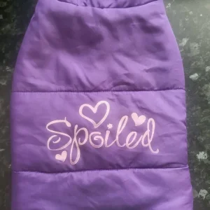 Purple dog coat pink glittery, small dog as new