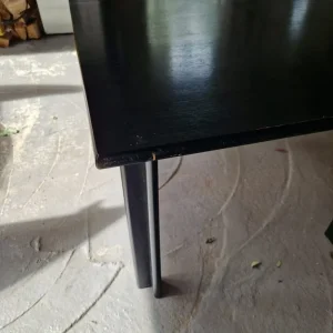 Black extending solid wood dining room table and 6 chairs - Image 2