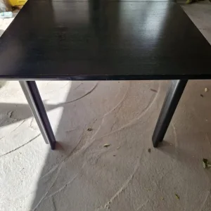 Black extending solid wood dining room table and 6 chairs - Image 3