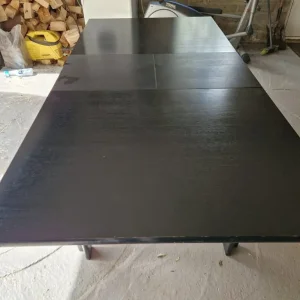 Black extending solid wood dining room table and 6 chairs - Image 4