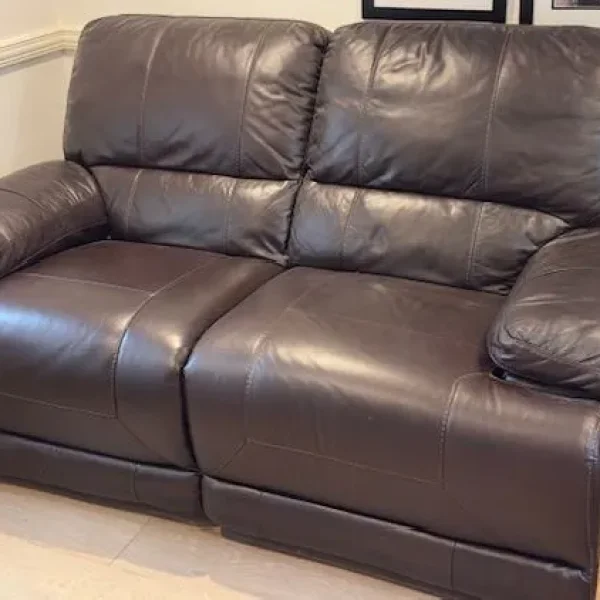 2 Seater Chocolate Brown Leather Sofa with manual recliner