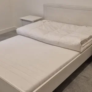IKEA white double bed with 2 cabinets and mattress in excellent condition - Image 3