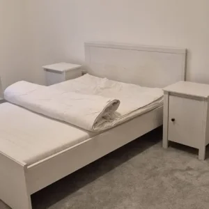 IKEA white double bed with 2 cabinets and mattress in excellent condition