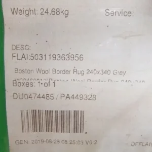 Brand new Large Boston Wool Border Rug in Grey from Dunhelm (Size 240 x 340) - Image 2