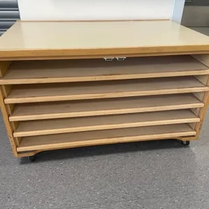 Sturdy set of 5 drawers to store large projects or paper supplies.