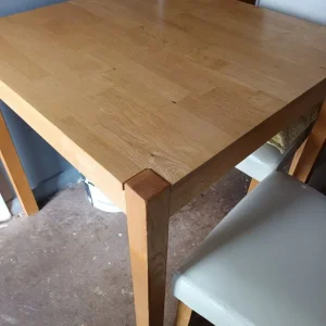 AS NEW PINE TABLE AND 2 X CHAIRS