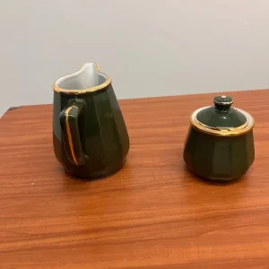 Vintage Apilco & Delaunay Green & Gold Jug, Sauce Jar and Sugar Bowl - Image 5