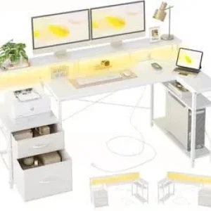 BEXEVUE L Shaped Corner Desk with Large Monitor Stand