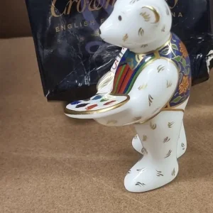 Retired Royal Crown Derby Claude Artist Bear Paperweight - Image 4