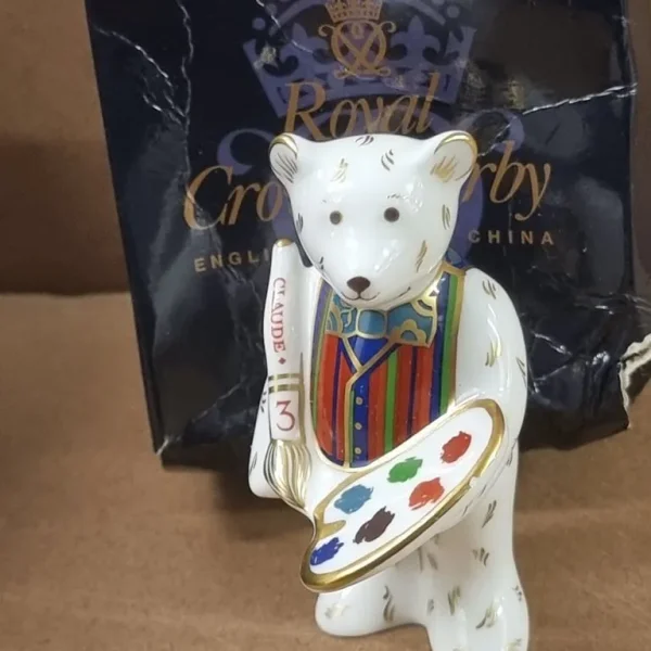 Retired Royal Crown Derby Claude Artist Bear Paperweight