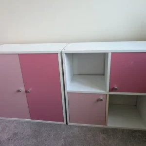 Kallax style storage pink and white shelving/cupboards
