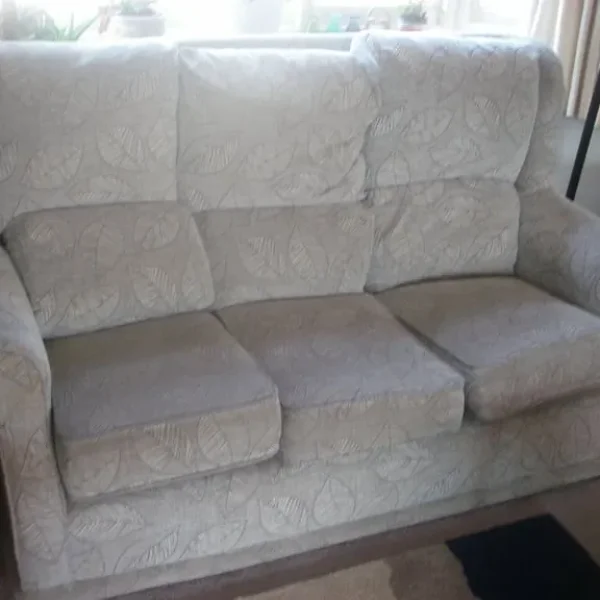 2 /3 seat sofa in biege / grey fabric with leaf pattern