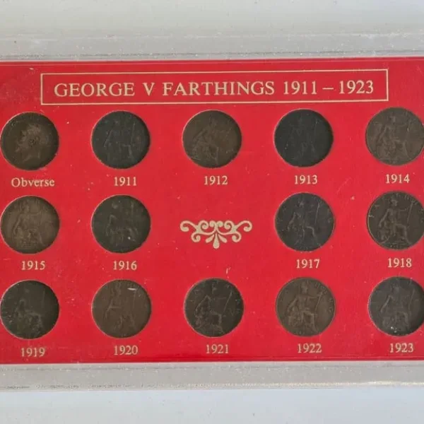 Collector's George V 1911-1920 Antique British Farthing Coin Set