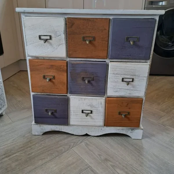 Retro Wooden 9 drawer Storage Cupboard for Nursery, Hallway, Garage