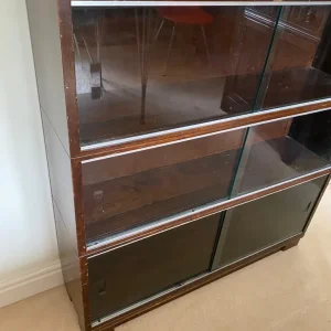 Minty Oxford 3 Tier Sectional Bookcase / Shelving & Glass Sliding Doors Like Globe Wernicke Vintage - Image 3