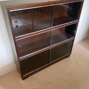 Minty Oxford 3 Tier Sectional Bookcase / Shelving & Glass Sliding Doors Like Globe Wernicke Vintage