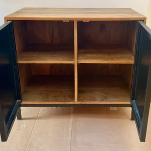 stylish wooden cabinet with black metal doors – excellent condition - Image 2