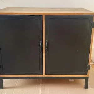 stylish wooden cabinet with black metal doors – excellent condition - Image 3